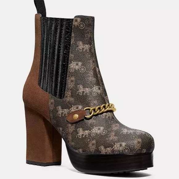 Coach Chelsea Platform Booties W/ Horse & Carriage Print - Picture 1 of 12